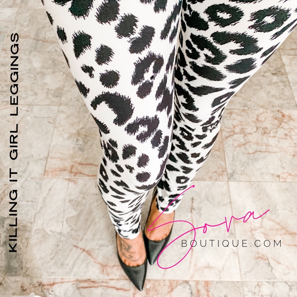 Black and White Leopard Leggings Womens Size Curvy 14-20